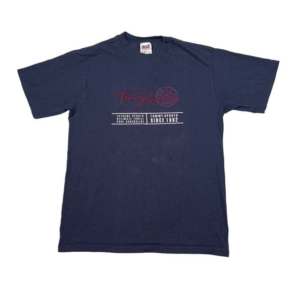 Tommy Hilfiger Sports VTG Y2K Embroidered Spellout Logo Tee T-Shirt Blue Small - Picture 1 of 5